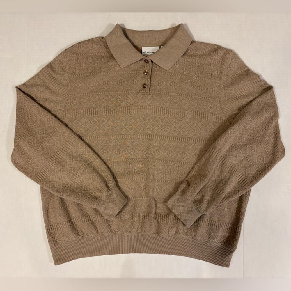 Alfred Dunner tan collar long sleeve pullover shirt size XL